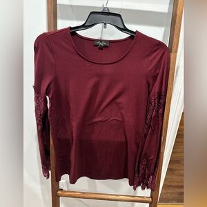 Melissa Paige Maroon Lace Sleeve Blouse
